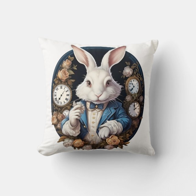 White Rabbit Alice in Wonderland Horloges en rozen Kussen (Voorkant)