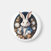 White Rabbit Alice in Wonderland Horloges en rozen Magneet (Voorkant)