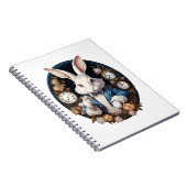 White Rabbit Alice in Wonderland Horloges en rozen Notitieboek (Rechterzijde)