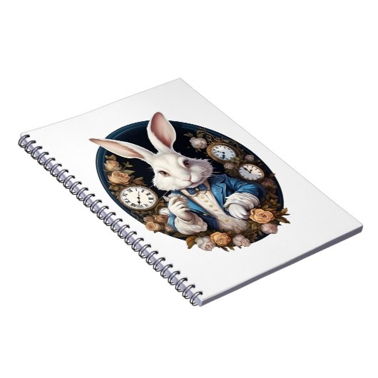 White Rabbit Alice in Wonderland Horloges en rozen Notitieboek (Rechterzijde)
