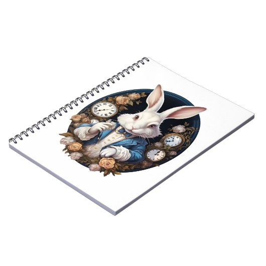 White Rabbit Alice in Wonderland Horloges en rozen Notitieboek (Linkerzijde)
