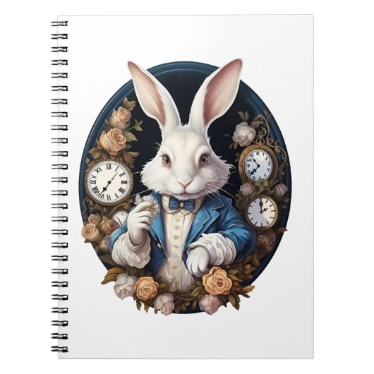 White Rabbit Alice in Wonderland Horloges en rozen Notitieboek (Voorkant)