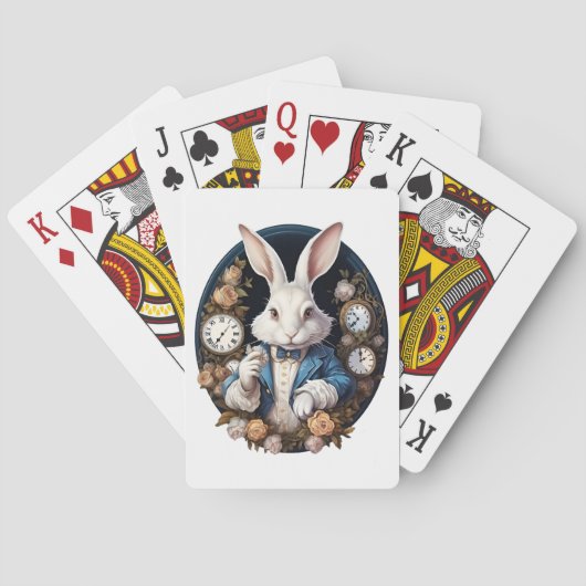 White Rabbit Alice in Wonderland Horloges en rozen Pokerkaarten (Achterkant)