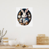 White Rabbit Alice in Wonderland Horloges en rozen Poster (Keuken)