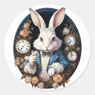 White Rabbit Alice in Wonderland Horloges en rozen Ronde Sticker