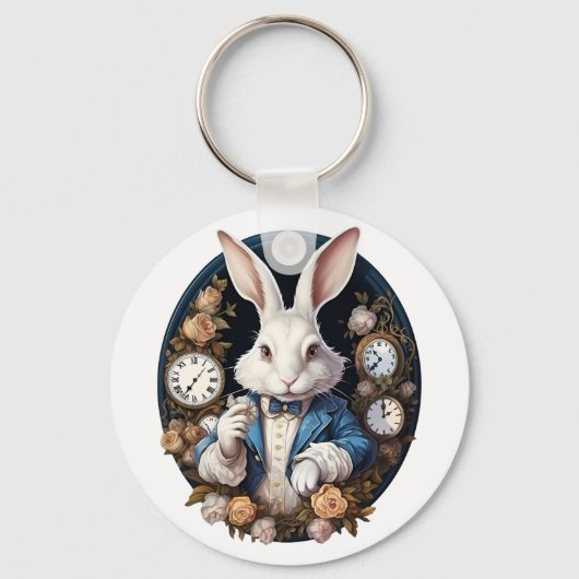 White Rabbit Alice in Wonderland Horloges en rozen Sleutelhanger (Voorkant)