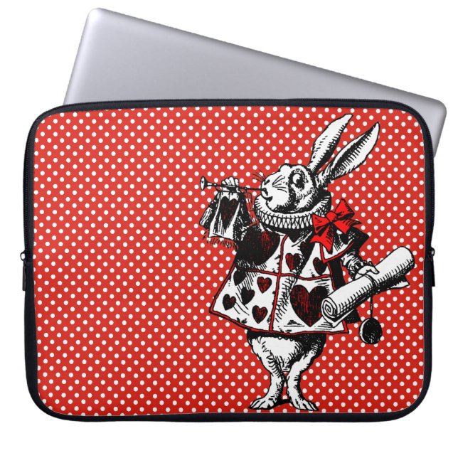 White Rabbit Alice in Wonderland Polka Dots Laptop Sleeve (Voorkant)