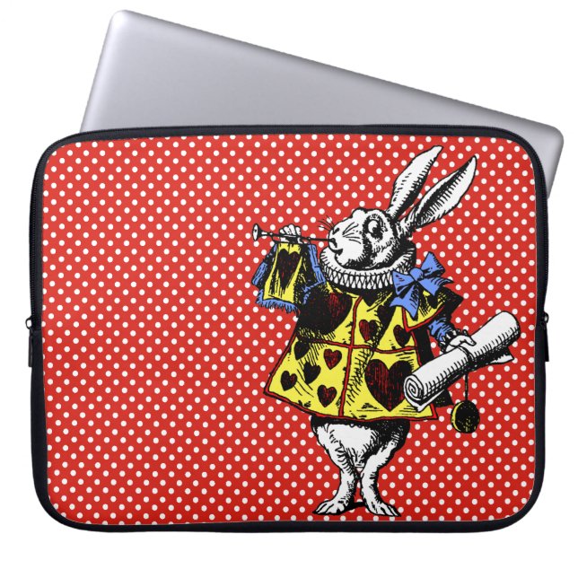 White Rabbit Alice in Wonderland Polka Dots Laptop Sleeve (Voorkant)