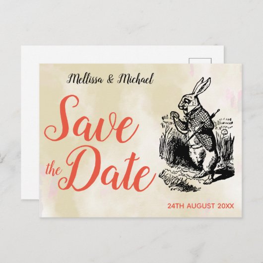 White Rabbit Alice in Wonderland Save the Date Briefkaart (Voorkant / Achterkant)