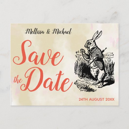 White Rabbit Alice in Wonderland Save the Date Briefkaart (Voorkant)