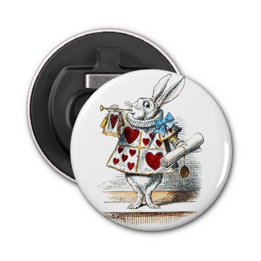 White Rabbit Alice Wonderland Hearts Button Flesopener (Voorkant)