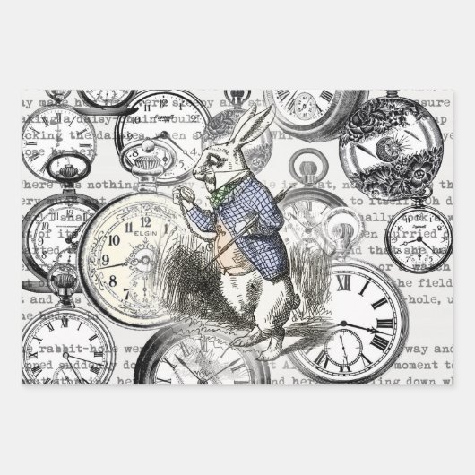 White Rabbit Alice Wonderland Hearts Inpakpapier Vel (Voorkant 2)