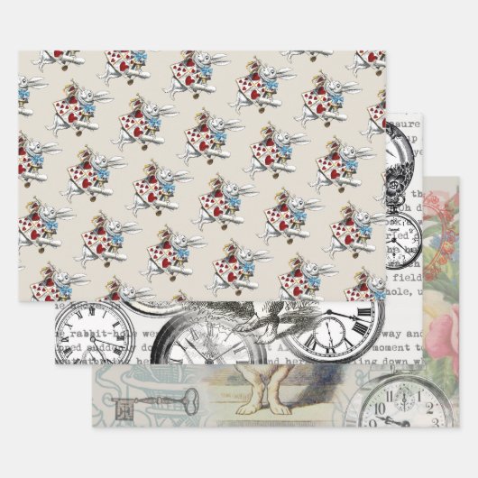 White Rabbit Alice Wonderland Hearts Inpakpapier Vel (Set)