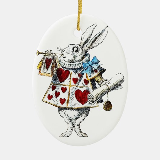 White Rabbit Alice Wonderland Hearts Keramisch Ornament (Voorkant)