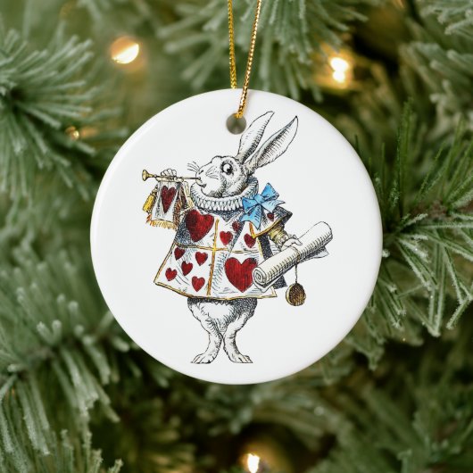 White Rabbit Alice Wonderland Hearts Keramisch Ornament (Boom)