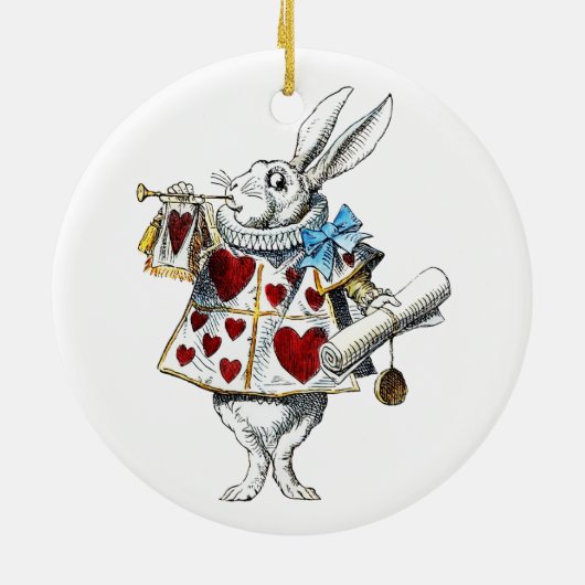 White Rabbit Alice Wonderland Hearts Keramisch Ornament (Achterkant)