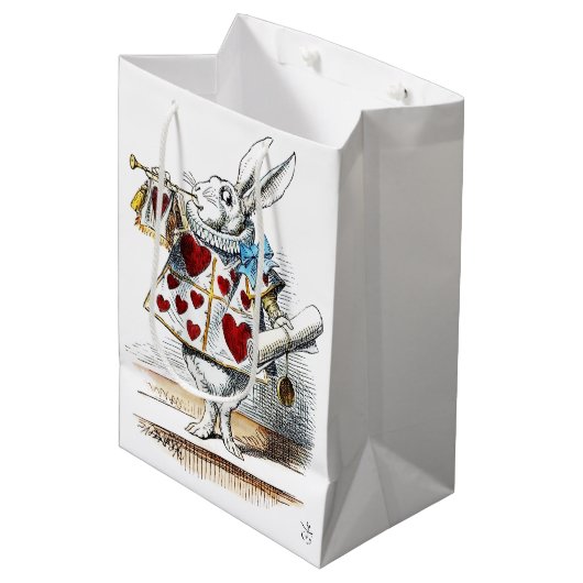 White Rabbit Alice Wonderland Hearts Medium Cadeauzakje (Voorkant Gekanteld)