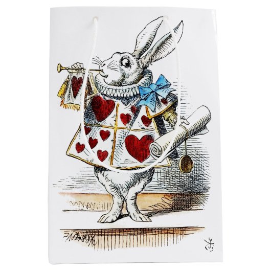 White Rabbit Alice Wonderland Hearts Medium Cadeauzakje (Voorkant)