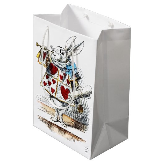 White Rabbit Alice Wonderland Hearts Medium Cadeauzakje (Achterkant Gekanteld)