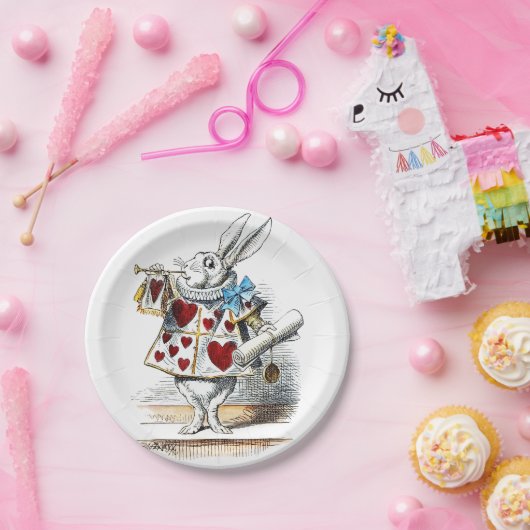 White Rabbit Alice Wonderland Hearts Papieren Bordje (Feest)