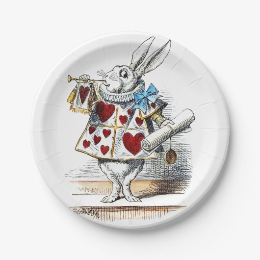 White Rabbit Alice Wonderland Hearts Papieren Bordje (Voorkant)