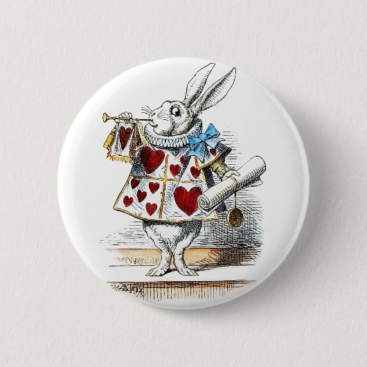 White Rabbit Alice Wonderland Hearts Ronde Button 5,7 Cm (Voorkant)