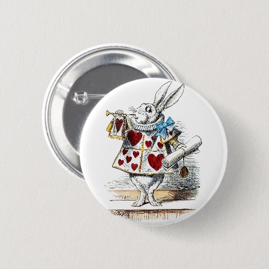 White Rabbit Alice Wonderland Hearts Ronde Button 5,7 Cm (Voorkant /achterkant)