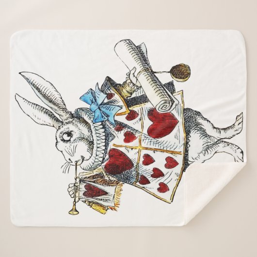White Rabbit Alice Wonderland Hearts Sherpa Deken (Voorkant (horizontaal))