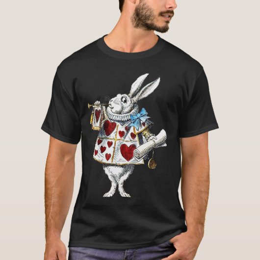 White Rabbit Alice Wonderland Hearts T-shirt (Voorkant)