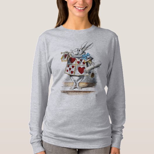 White Rabbit Alice Wonderland Hearts T-shirt (Voorkant)