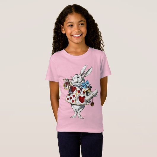 White Rabbit Alice Wonderland Hearts T-shirt (Voorkant volledig)