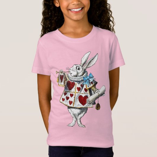 White Rabbit Alice Wonderland Hearts T-shirt (Voorkant)