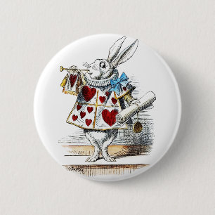 White Rabbit Alice Wonderland Hearts Tas Ronde Button 5,7 Cm