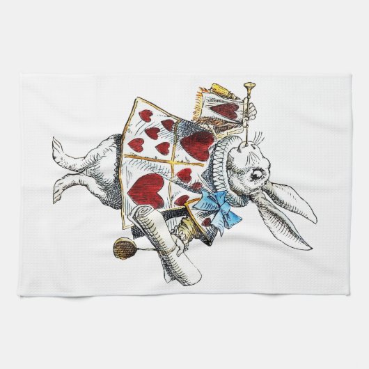 White Rabbit Alice Wonderland Hearts Theedoek (Horizontaal)