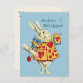 White Rabbit blauw trompet Happy Birthday CC1126 Briefkaart (Voorkant / Achterkant)