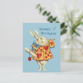 White Rabbit blauw trompet Happy Birthday CC1126 Briefkaart (Staand voorkant)