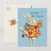 White Rabbit blauw trompet Happy Birthday CC1126 Briefkaart (Voorkant / Achterkant)
