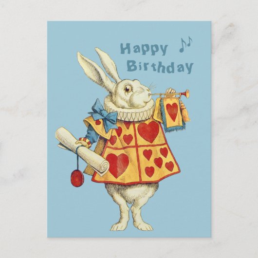 White Rabbit blauw trompet Happy Birthday CC1126 Briefkaart (Voorkant)