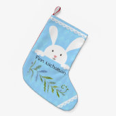 White Rabbit Blue Diamond Shape Kleine Kerstsok (Voorkant (Hangend))