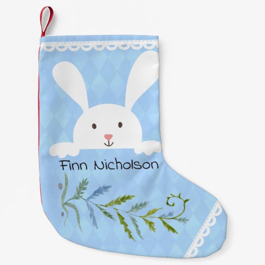 White Rabbit Blue Diamond Shape Kleine Kerstsok (Voorkant)