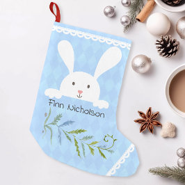 White Rabbit Blue Diamond Shape Kleine Kerstsok