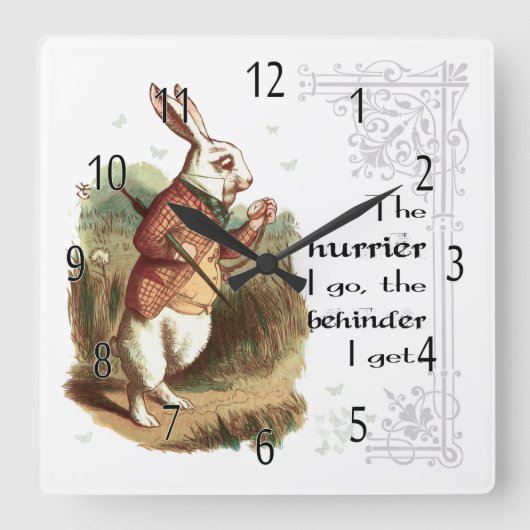 White Rabbit Clock, The Hurrier I go Vierkante Klok (Voorkant)