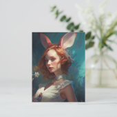 White Rabbit Cosplay Fantasy Vrouw Briefkaart (Staand voorkant)