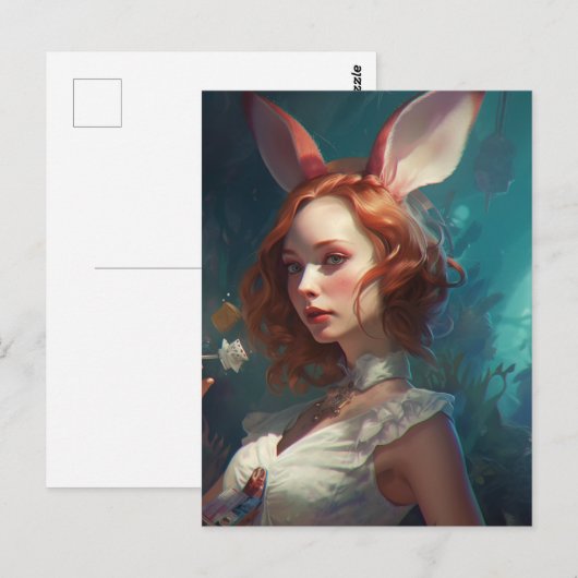 White Rabbit Cosplay Fantasy Vrouw Briefkaart (Voorkant / Achterkant)