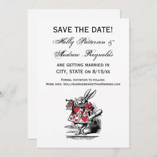 White Rabbit Court Trumpeter Alice in Wonderland Save The Date (Voorkant / Achterkant)