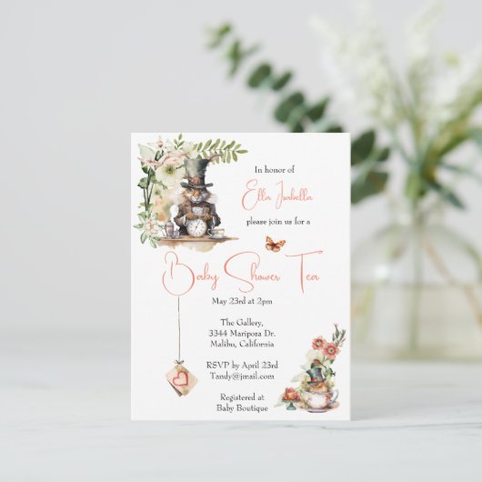 White Rabbit en Victoriaans Teacup Mouse Briefkaart (Staand voorkant)