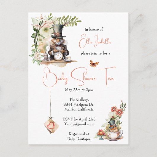 White Rabbit en Victoriaans Teacup Mouse Briefkaart (Voorkant)