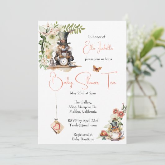 White Rabbit en Victoriaans Teacup Mouse Kaart (Staand voorkant)