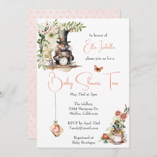 White Rabbit en Victoriaans Teacup Mouse Kaart (Voorkant / Achterkant)