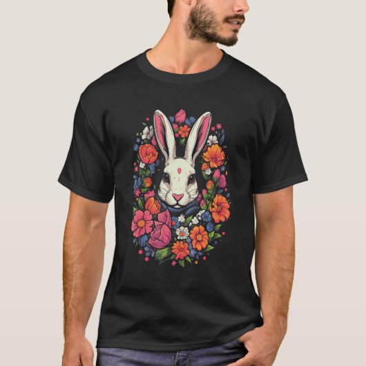 White Rabbit encircled by Flowers Owner garden T-shirt (Voorkant)